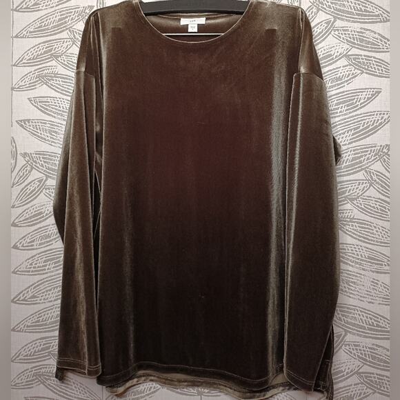 J Jill Velvet Blouse Long Sleeve Brown Loose Fit - Picture 1 of 5